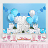 Weiss Hölzern Blau Luftballons Glücklich Geburtstag Hintergrund